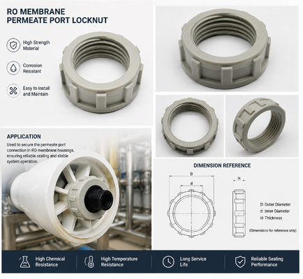 Ingegneria ad alta resistenza di plastica RO Membrana Permeate Port Locknut con resistenza alla corrosione e lunga durata per sistemi di osmosi inversa