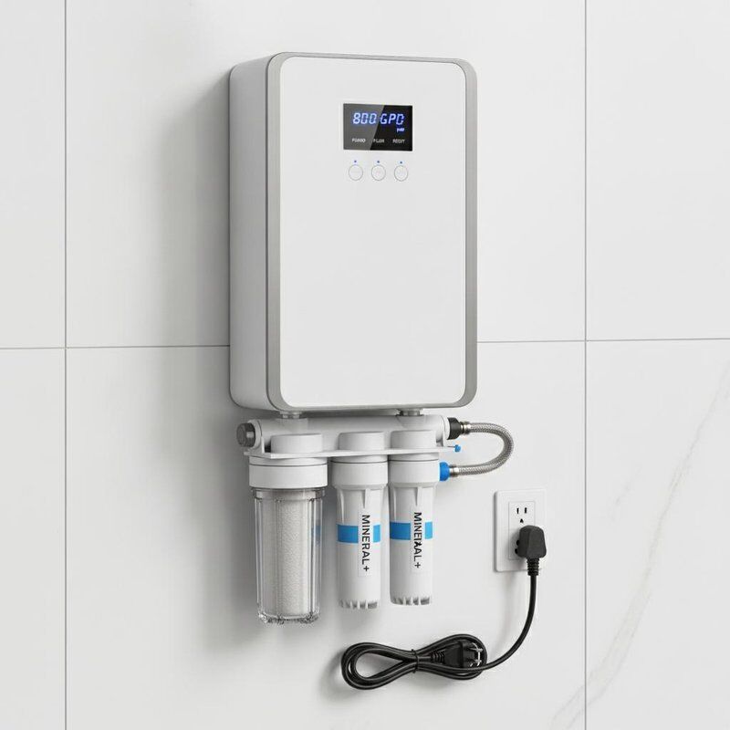 Sistema di trattamento dell'acqua a osmosi inversa compatto 800 GPD Filtro minerale alcalino Disegno montato a parete 110V 60Hz